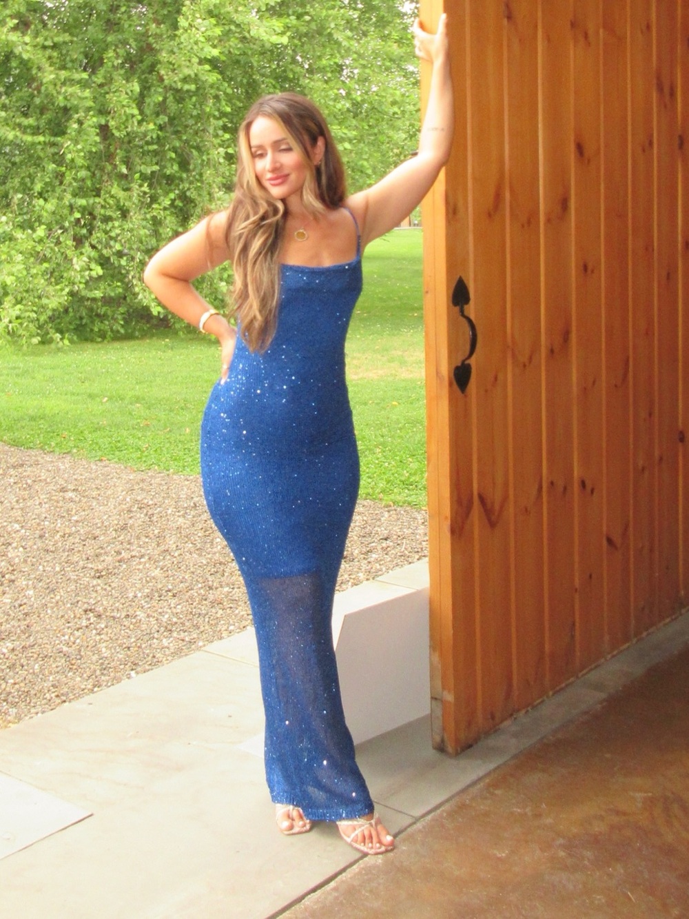 JLUXLABEL Royal Blue Sparkle Sheer-Hem Maxi Dress